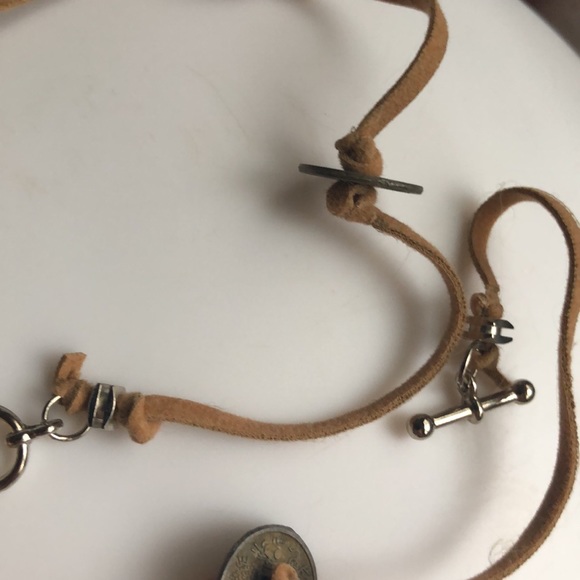 14 inch brown suede toggle necklace with wooden beads and copper disc! - Picture 2 of 2